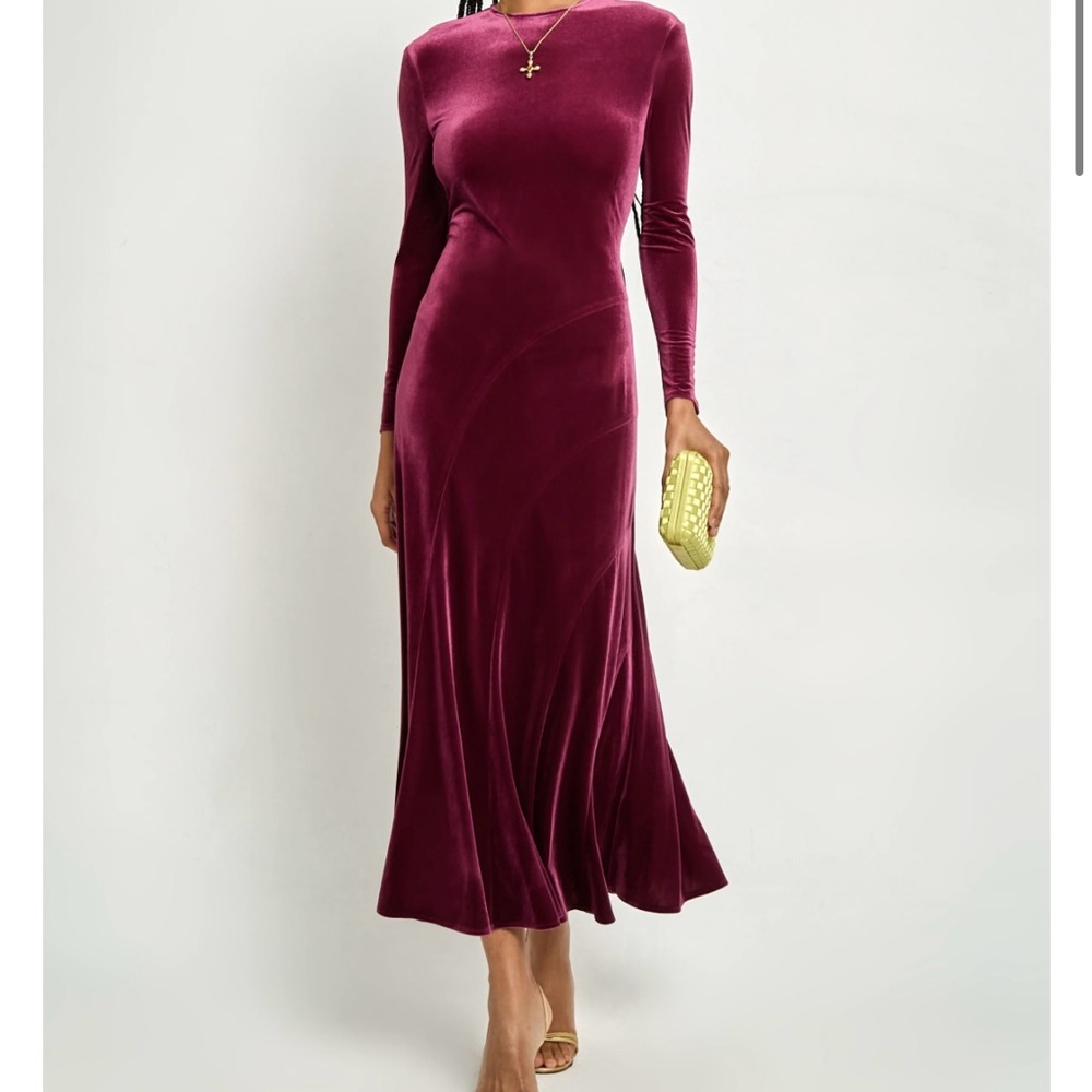 Velvet Long Sleeve Dress in Purple